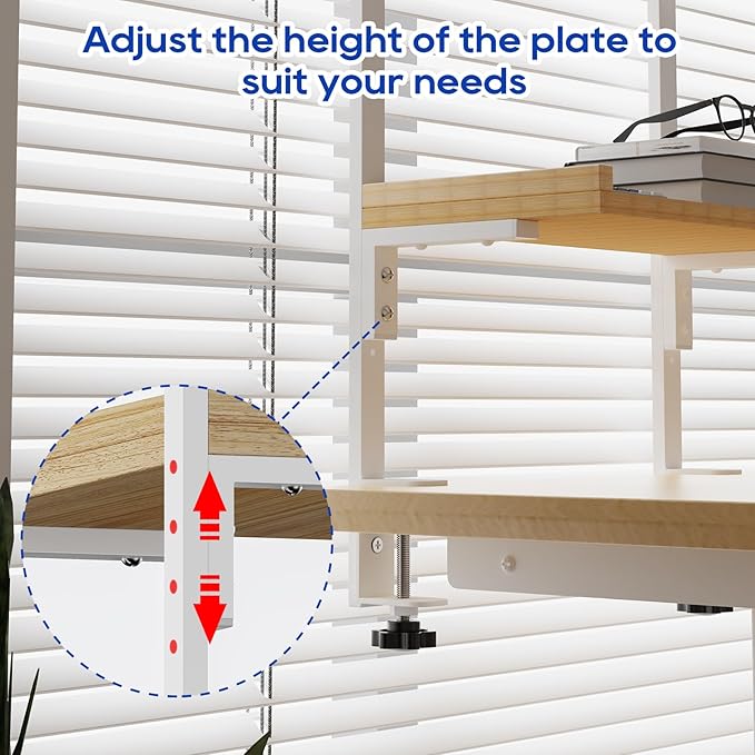 ART-GIFTREE Clamp On Desk Shelf 2-Tier, 12.5 inch Wood Shelving Unit for Office Desk/Gaming Accessories, Tabletop Book Storage Rack, Shelf for Top & Under of Desk, Natural
