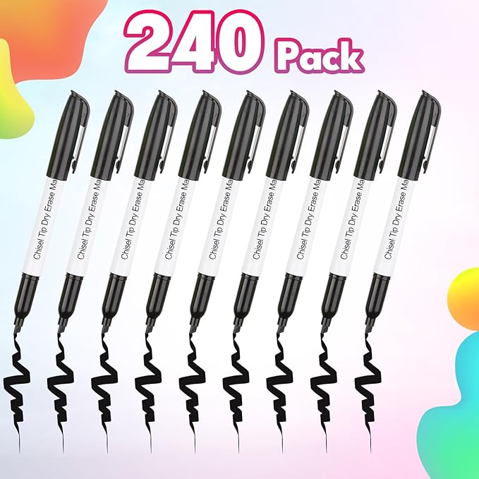 Sepamoon 240 Pack Dry Erase Markers Bulk Chisel Tip Whiteboard Markers Pens Low Odor for Office Home(Black)