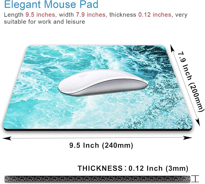 IMAYONDIA Blue Teal Green Sea Waves Mouse Pad, Square Ocean Mouse Pad Waterproof Non-Slip Rubber Base MousePads for Office Laptop, 9.5 inch x7.9 inch