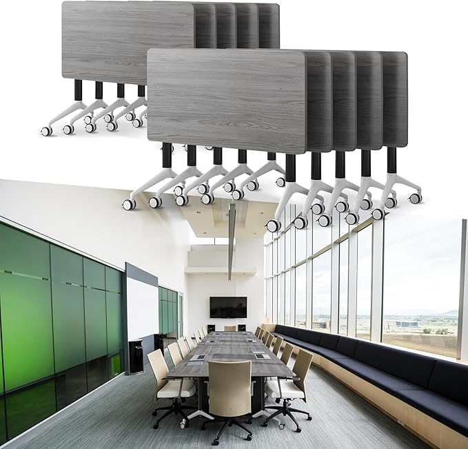 Goakwwuz Conference Room Table, Folding Conference Tables,Thicken Grey Tabletop,Flip Top Wooden Seminar Meeting Room Table for Conference Room Offices (10, Grey, 61.0“)