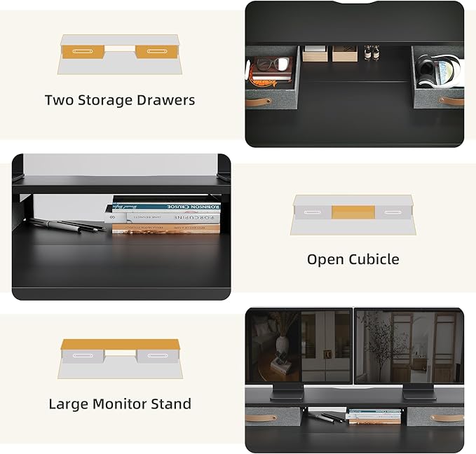 Claiks Electric Standing Desk with 2 Drawers, Adjustable Standing Desks with Storage, Height Adjustable Stand up Desk for Home Office with 2 Hooks,55 Inch Black
