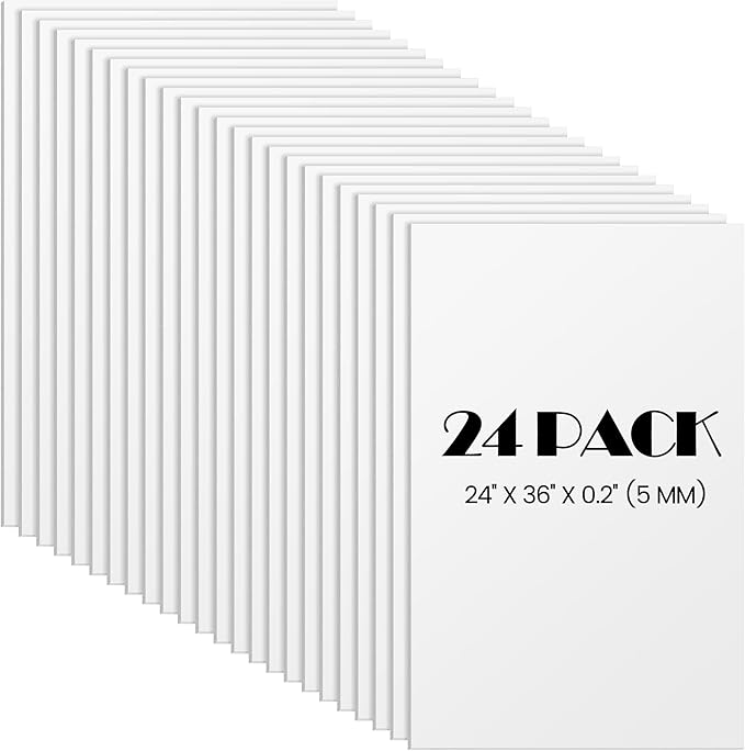 Elcoho 24 Pack White Foam Board, 24 x 36 Inch Acid-Free Foam Core Board, 5mm Thick Double Sided White Poster Boards for Presentation Art Display Office School Projects Crafting Sign Making