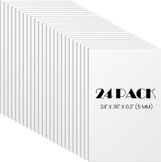Elcoho 24 Pack White Foam Board, 24 x 36 Inch Acid-Free Foam Core Board, 5mm Thick Double Sided White Poster Boards for Presentation Art Display Office School Projects Crafting Sign Making
