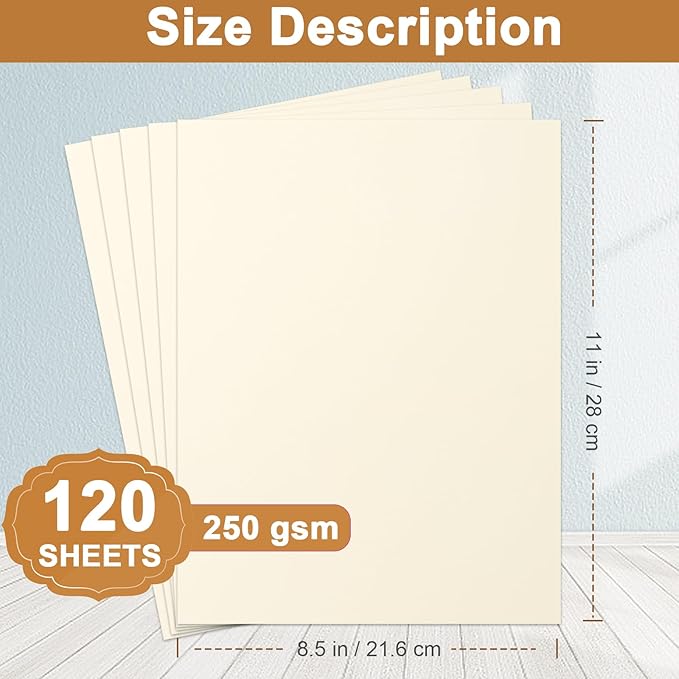 Silunkia 120 Sheets Cream Cardstock 8.5 x 11 Off White Paper, 250gsm/92lb Ivory Card stock Certificate Paper for DIY Cards Making, Menus, Business Cards, Greeting Cards, Invitations
