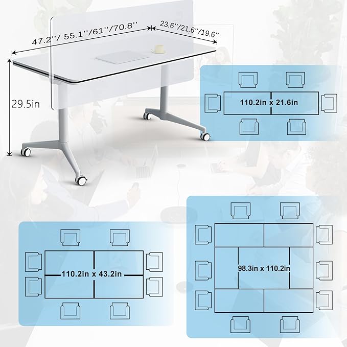Conference Table,55.1''Folding Conference Room Table for 4-12 People,Mobile Flip Top MeetingTraining Table with Different Coulor and Styles for Offices, Classrooms,Meeting Room (8, 70.8''A)