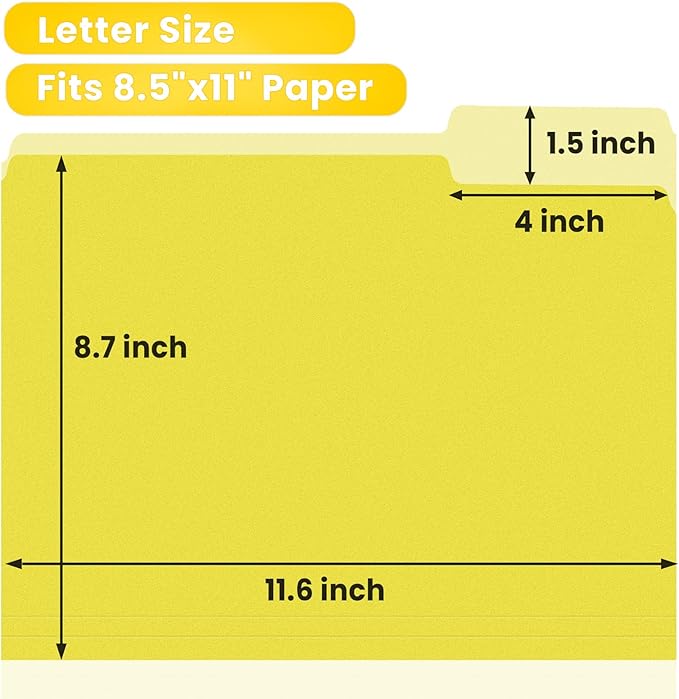 SUNEE File Folders, 120 Pack Manilla Folders 8.5 x 11, Colored File Folders Home Office School Supplies for Documents Files Paper, Yellow