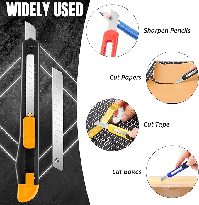 TIFICAL 48 Pack 9mm Box Cutter Retractable Utility Knife, Razor Knife for Cartons, Box Opener, Disposable Exacto Knife for Home, School use
