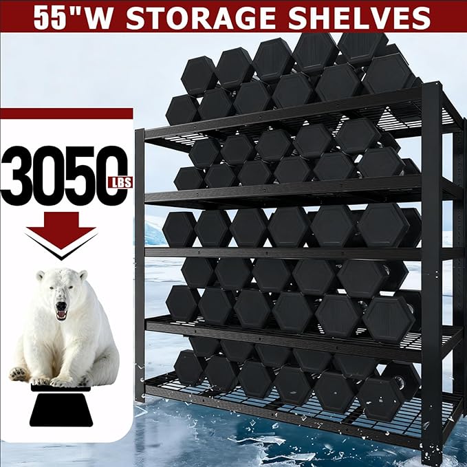 ZEUKMXOO Heavy Duty Garage Shelving,5-Tier Storage Shelves(84" Hx24 Dx55 W),3050LBS Capacity Industrial Shelving Units and Storage,Adjustable Shelving Unit for Garage,Warehouse,Basement