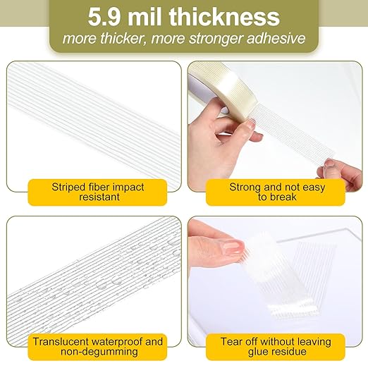 Treela 30 Rolls 1 Inch x 60 Yards Filament Strapping Tape Heavy Duty Fiberglass Reinforced Packing Shipping 5.5 Mil Transparent Tape for Sealing Binding Fixing