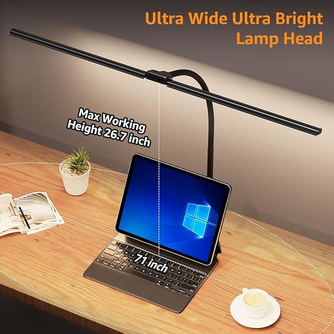 ShineTech Led Desk Lamp for Office Home, Bright Double Head Desk Light with Clamp, Architect Task Lamp 50 Lighting Modes Adjustable Flexible Lamp