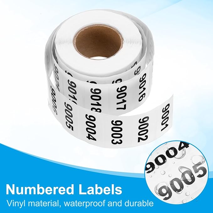 PATIKIL 0.8 x 1.6 Inch Inventory Number Sticker, 2 Roll 9001 to 10000 Consecutive Number Labels Self-Adhesive Labels Tag 1000 Stickers for Office Warehouse Numbering Classification, Black
