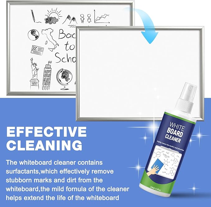 Dansib 6 Pack Whiteboard Cleaner Spray 8.5oz Dry Erase Board Cleaner with 4 Cloths Non Toxic Dry Erase Cleaner Removes Stubborn Marks from Whiteboards