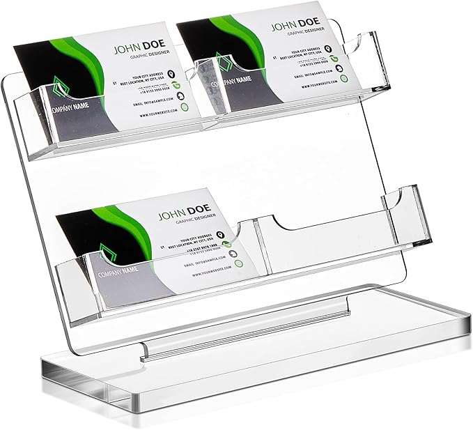 Dunzoom Business Card Holder for Desk 4 Slots Clear Gift Card Display Acrylic Business Holder Display Stand Multiple Organizer for Office Meeting Exhibition Home