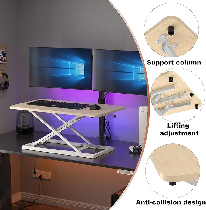 Decoholic Light Wood Small Single 24 inch Scissors Lift Keyboard and Mouse Riser ,Height Adjustable Standing Desk Converter,for Ergonomic Sit Stand Workstations (24 inch NW)