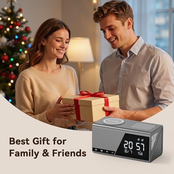 TobenONE 6-in-1 Alarm Clock Wireless Charging Station for Apple Devices, Night Light, Nightstand, MagSafe Magnetic Phone Charger, Fast Charging for iPhone 17 16 15 14 13 Pro Max, Apple Watch, AirPods