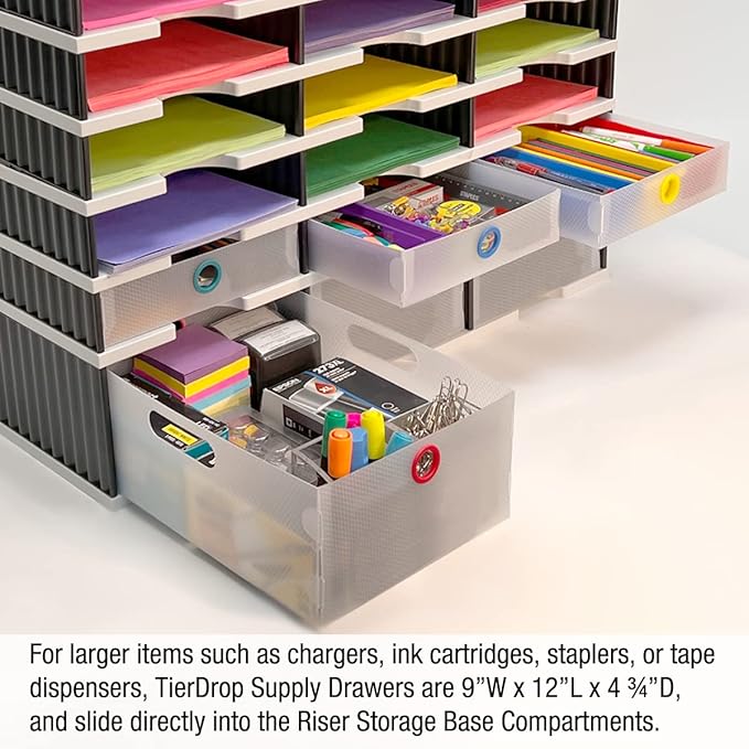 Ultimate Office TierDrop Supply Drawers Measure 9w x 12d x 2 1/4 Inches High for Desk Accessories and Supplies, Set of 2, Includes Color-Coded Finger Rings for Fast and Easy Access to Contents