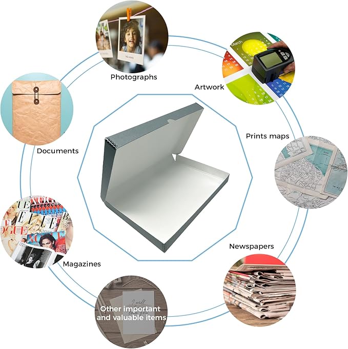 Lineco Folio Storage Box, Clamshell Design with Metal Edge. 11.5x17.5x1.75 Inches, Archival Boxboard, Preserve Photos, Cards, Magazines, Documents, Art, Ephemera, Family Records, Gray, Pack of 2