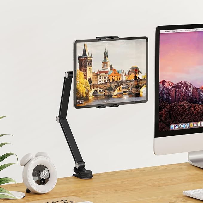 Houele Tablet Stand Holder, Adjustable Foldable Tablet Arm iPad Desk Mount with 360°Rotate Base, Phone Holder iPad Stand for Desk and Bed, Compatible with Tablets, Phones or Other 4-15.6" Device