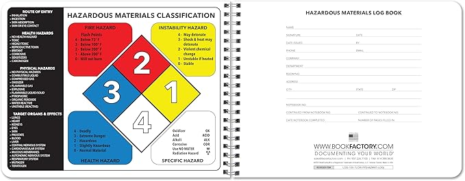 BookFactory Hazardous Material Log Book/Haz Mat Materials Tracking Logbook Journal / 11" x 8.5" (Made in USA)