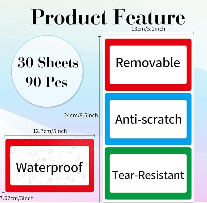 Removable Colored Labels Stickers, 3X5 Inch Removable Large Label Stickers for Moving Boxes and Storage Bins- Waterproof- Writable- Tear Resistant (Blue/Red/Green)