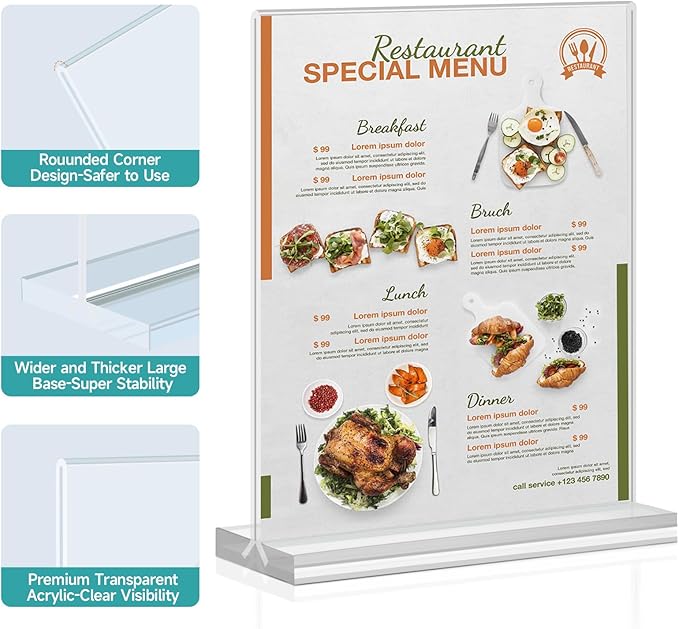Yeahjiae 3 Pack T-Shaped Acrylic Sign Holder 8.5 x 11, Double Sided Clear Stand for Letter Size Paper, Essential Office Supplies for Menu, Tabletop, Counter & Wall Display, Garage Sale & Picture Frame for Office, Restaurant, Store, Home