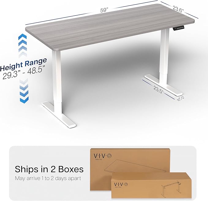 VIVO Electric 60 x 24 in Standing Desk, Memory Height Adjustment, 1B Series, Holds 220 lbs, One-Piece Dark Gray Top, White Frame, DESK-KIT-1W6G