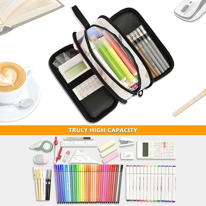 BOENLE White Horse Butterflies Pencil Case Box Boys Girls Large Pencil Pouch with Zipper Compartments Big Capacity Stationery Pen Bag Organizer for Kids Teens Adults School