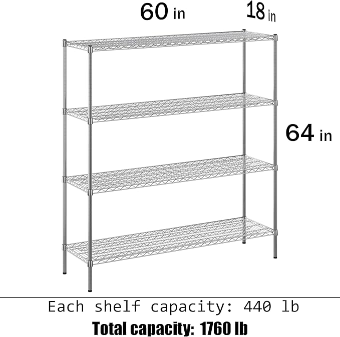 Regal Altair 18" Deep x 60" Wide x 64" Height Wire Shelving Kit | 4-Tier | NSF Commercial Storage Rack Unit