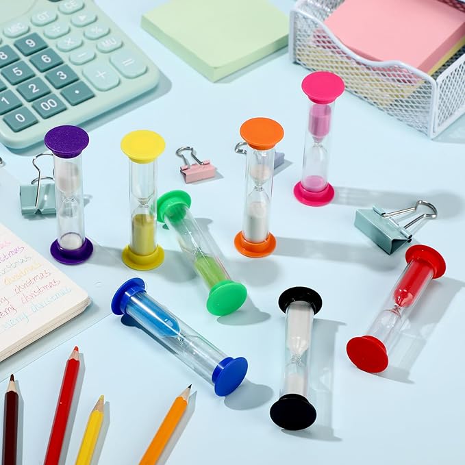 96 Pcs Back to School 5 Minute Sand Timer Bulk Colored Plastic Mini Multicolor Hourglass Stand Timer for Classroom Teacher School Home Office Time Management
