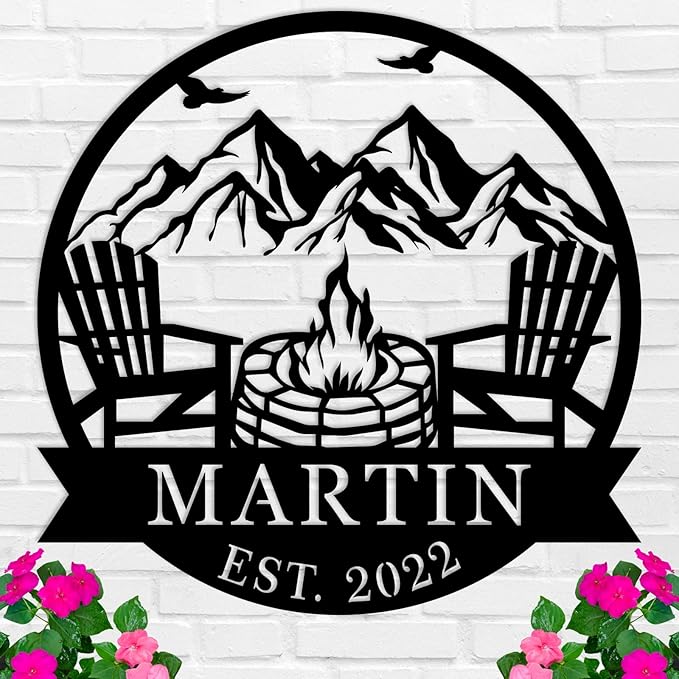 Personalized Campfire Family Name Sign, Monogram Name Camping Sign, Mountain Campfire Monogram Sign, Custom Campfire Sign, Personalized Outdoor Décor
