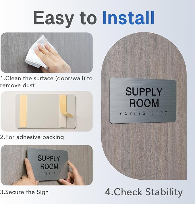 TRAINING ROOM Signs with Raised Text & Grade 2 Braille, Brushed Aluminum/Silver Finish Easy Install with Double-Sided Tape, ADA Compliant Custodian Door Sign for Businesses & Offices