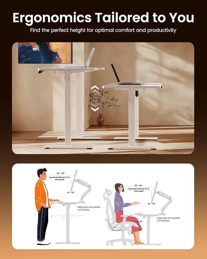 ErGear Height Adjustable Electric Standing Desk, 71 x 30 Inches Sit Stand up Desk, Memory Computer Home Office Desk Large Desk with 2 Desktop (White)