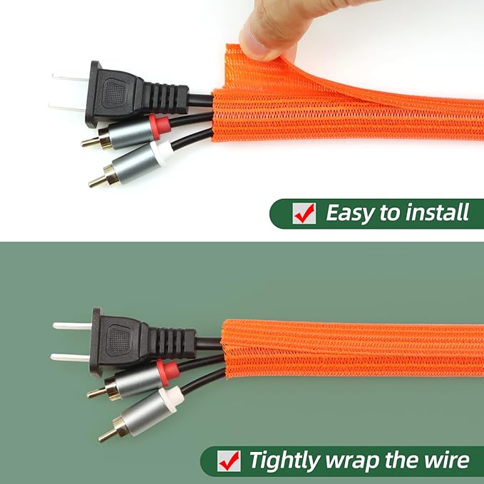 Split Wire Loom Tubing, Cable Protector Sleeve, Braided Cable Management for TV/Computer/Home Theater/Engine Bay, Cord Protectors from Pets No Chew (Orange, 1/8"-25ft)