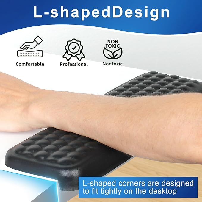 L-Shaped Desk EdgeRest, 2-Piece Set,Desk Elbow Pad, Ergonomic Design, Suitable for Desk and Table Edge, Memory Foam Material, Non-Slip and Wear-Resistant, Black Oval（Leather）