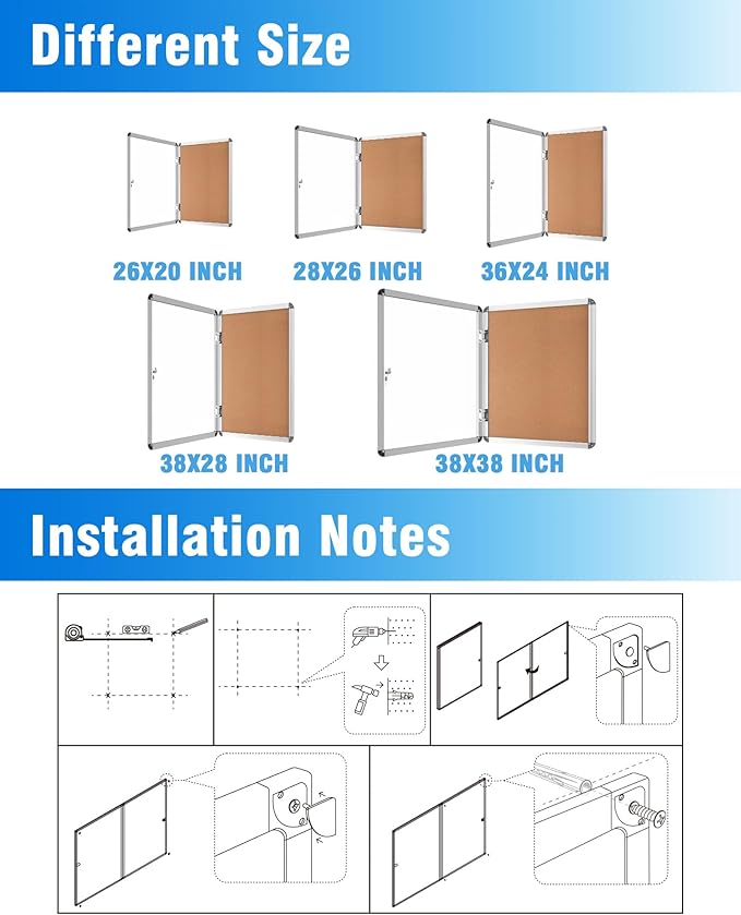 Mifuro 2 Pack 28"x26" Enclosed Bulletin Board, Lockable Weather-Resistant Aluminum Cork Noticeboard for School & Office, Silver Frame w/Cork