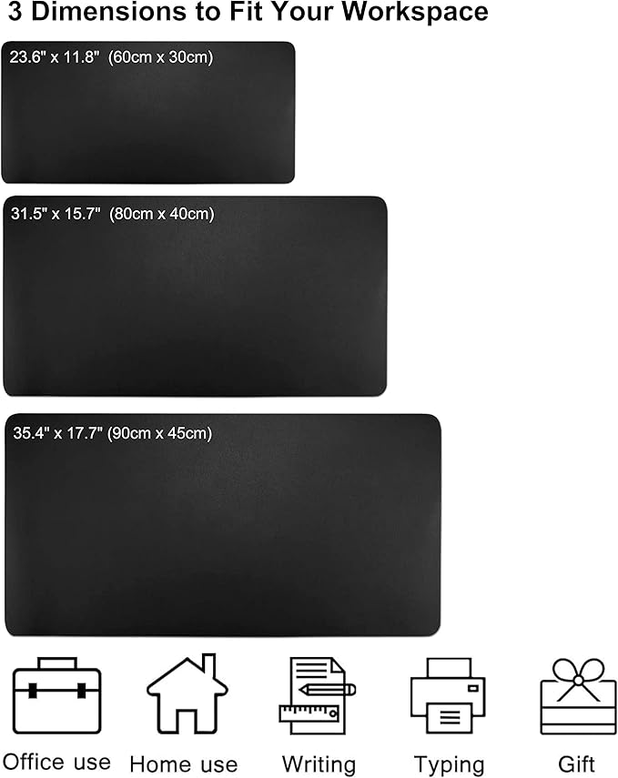SUJAYU Dual Sided PU Leather Desk Pad, Mouse Pad, Office Desk Mat, Non-Slip Laptop Desk Pad, Waterproof Desk Writing Pad for Office and Home (23.6" x 11.8", Black)
