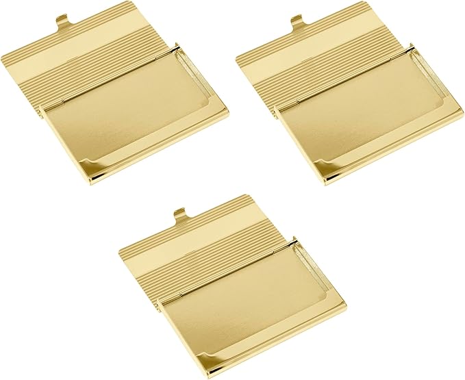 Stephanie Imports Set of 3 Slim & Minimalist Metal Business Card Holder Unisex Case (Gold Band Ridges)