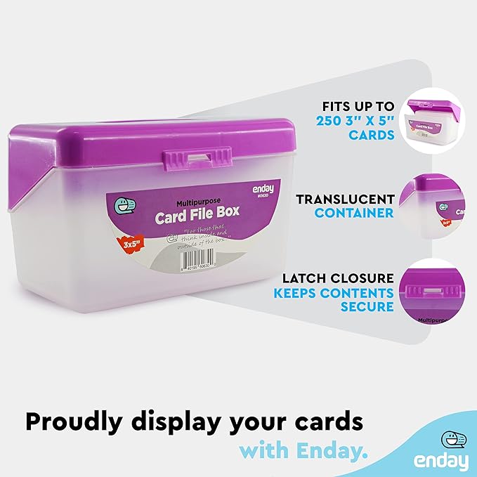 Enday Index Card Holder Purple, 3x5 Note Flash Card Organizer Case, Index Card File w/flip top, Notecard Recipe, Holder, Holds 250 Cards, Also Available in Red, Green, Blue, Grey, Pink (36 PC)