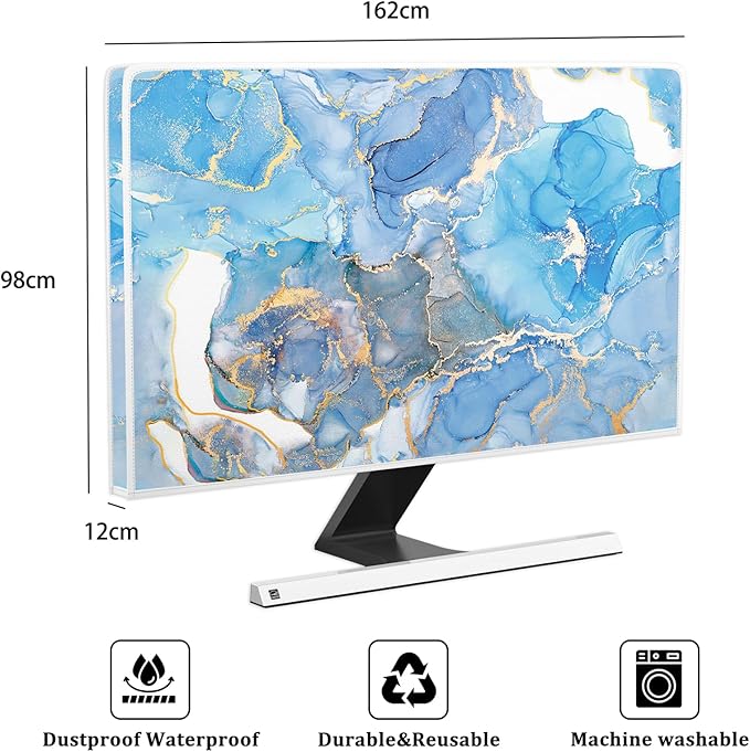 Baocicco Baby Blue Gold Marble Waterproof Screen TV Cover 70 Inch Modern Television Accessories TV LCD Fashion Weatherproof Screen TV Decorations for Tablet LED LCD OLED TVs