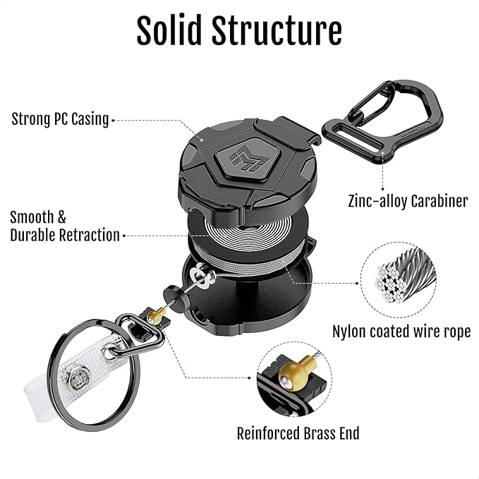 MNGARISTA 8-Pack Retractable Keychain, Heavy Duty Carabiner Badge Holder, Tactical ID Badge Reel with 31.5” Steel Retractable Cord, 8.0 oz
