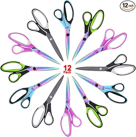 Zicolu 8.5" Scissors Bulk Set of 12-Pack, Sharp Scissors all Purpose Heavy Duty, Non-Stick and Titanium Coating Blade, Multipurpose Shears for Office Home School Sewing Fabric DIY Craft Supplies
