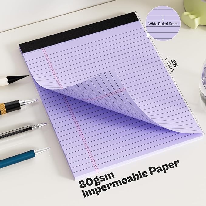 2 Pack Legal Pads 8.5 x 11 Purple Note Pads 8.5 x 11 Notepad 8.5 x 11 Micro Perforated Writing Pads 8.5 x 11 Lined Paper Pads Wide Ruled Pad of Paper 30 Sheets Notebook for Study, To-Do Lists, Office
