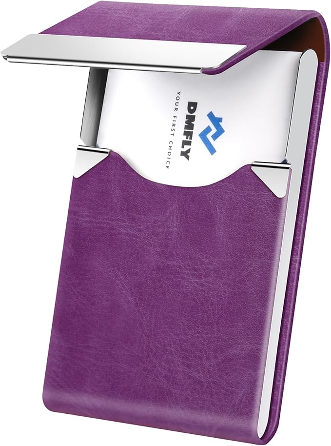 Business Card Holder for Women or Men, Business Card Case with PU Leather and Stainless Steel, Slim Metal Case with Magnetic Closure for Business Meeting Use