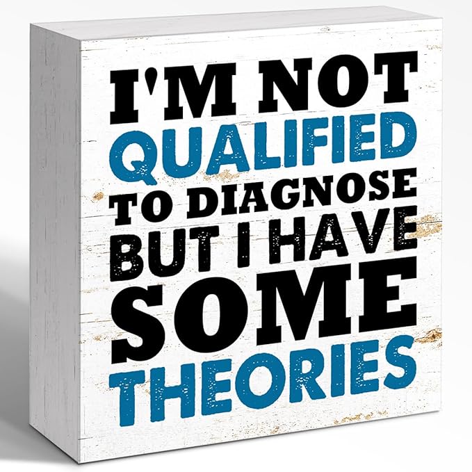 WUZYOU I'm Not Qualified To Diagnose Wood Block Sign Desk Decor, Inspirational Office Wood Box Sign, Motivational Desk Accessories for Women Office Shelf 5x5x1 INCH