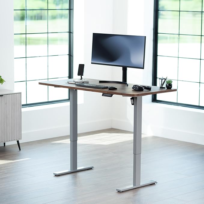 VIVO Electric 60 x 30 in Rustic Standing Desk, Memory Height Adjustment, 1B Series, Holds 220 lbs, Vintage Brown Top Gray Frame, DESK-KIT-1G6N-30