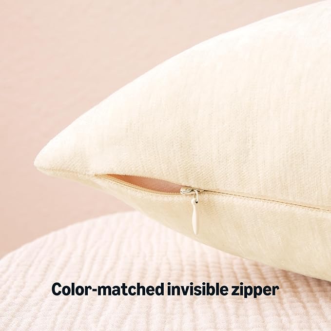 Amazon Basics Chenille Throw Pillow Covers, Home Decor Lumbar Cushion Cover for Bedroom Living Room Couch Bed, 12" W × 20" L, Beige