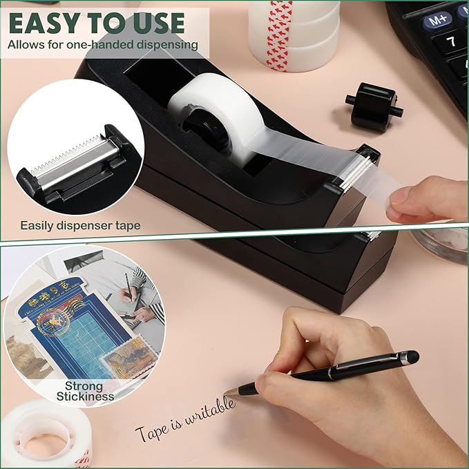 Yahenda 6 Pack Desktop Tape Dispenser Non Skid Base with Transparent Invisible Tape and Replacement Cores for Wrapping Home School Office Supplies