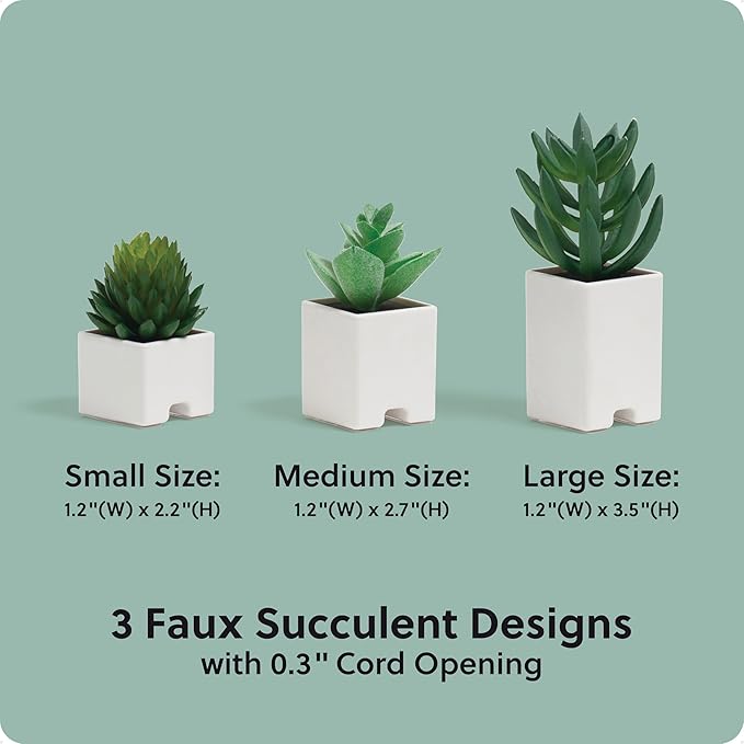 U Brands Adhesive Faux Succulent Cord Organizers, Set of 3, Kitchen Gadgets Cable Management, Office Desk Accessories, Office Supplies, Assorted Colors