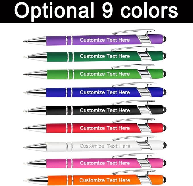 Custom Pens Bulk Personalized Ballpoint Pen with Stylus Tip Customized Engraved Pens with Name Logo Soft Black Ink with Touch Metal Office for Business Office Teacher School Corporate Gifts PURPLE