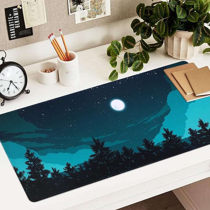 iCasso Extended Gaming Mouse Pad (35.4x15.7 in), Large 3mm Non-Slip Rubber Base Mousepad with Stitched Edges, Waterproof Keyboard Mouse Mat Desk Pad for Work, Game, Office, Home - Silent Night